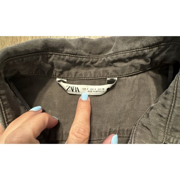Zara Women Gray Oversized Small Lyocell Linen Button Down Lagenlook Layer Shirt - Picture 12 of 14